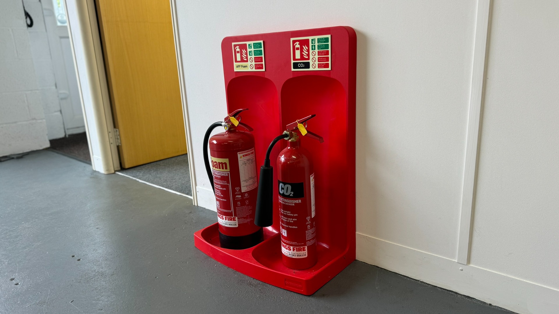 Classroom fire extinguisher in a primary school, serviced to BS 5306 standards