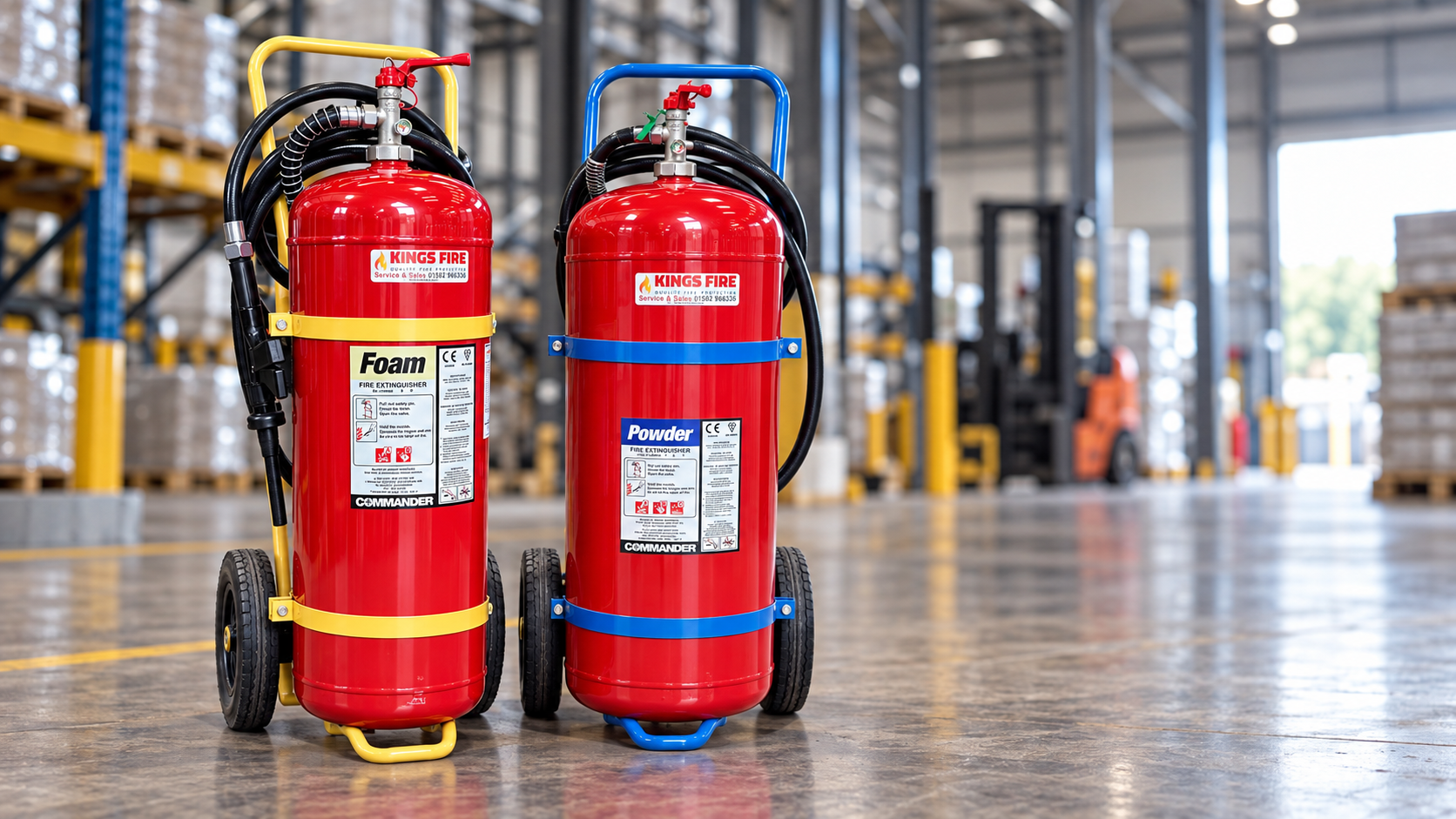 Trolley mounted and wheeled fire extinguishers for industrial, aviation and high-risk environments.