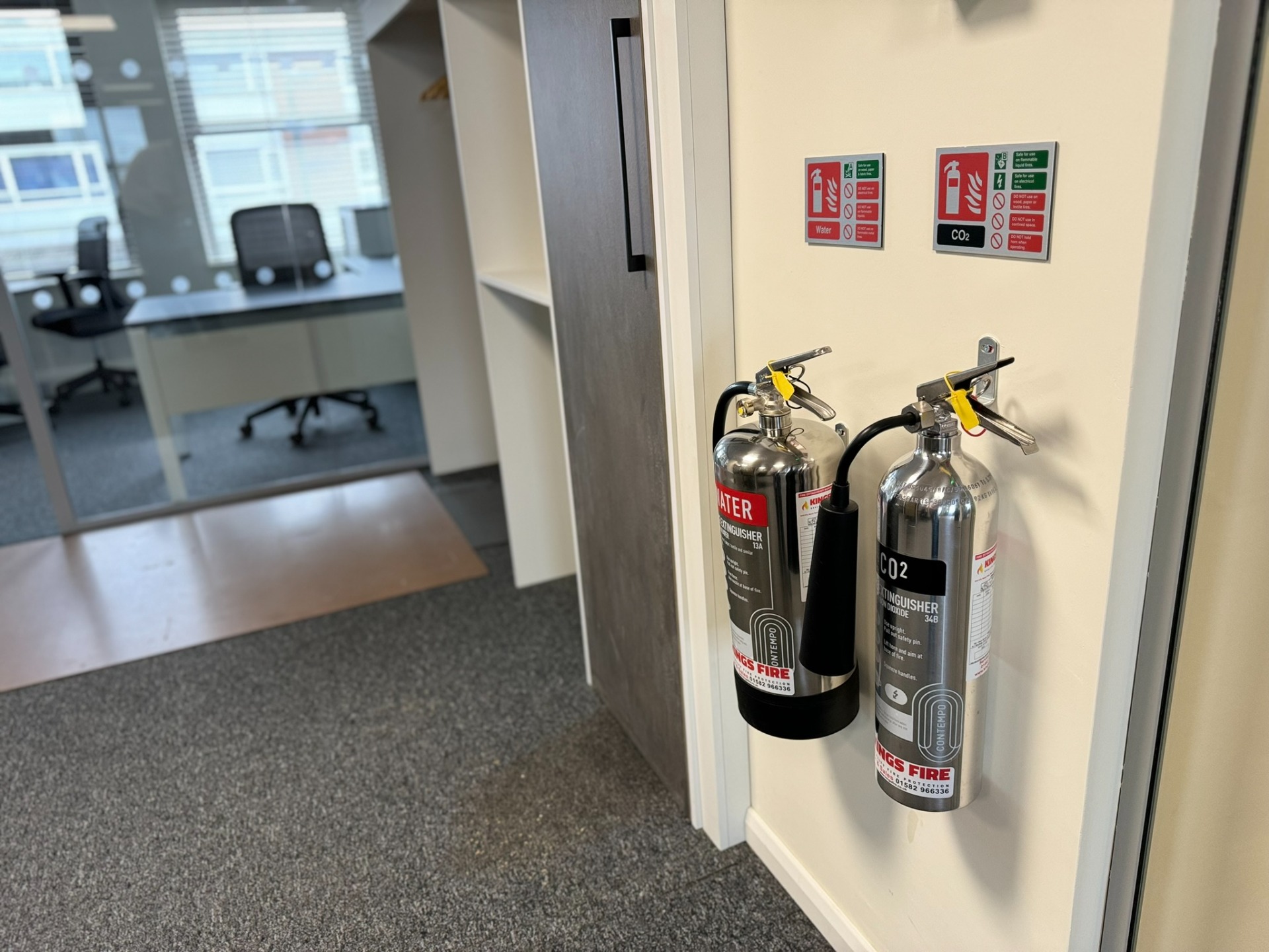 Chrome Water & Co2 fire extinguishers supplied & fitted by Kings Fire
